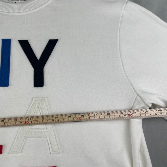 Pull&Bear Sweatshirt Mens EUR L White Crewneck NY LA SF Felt‎ Applique Graphic - Picture 6 of 8